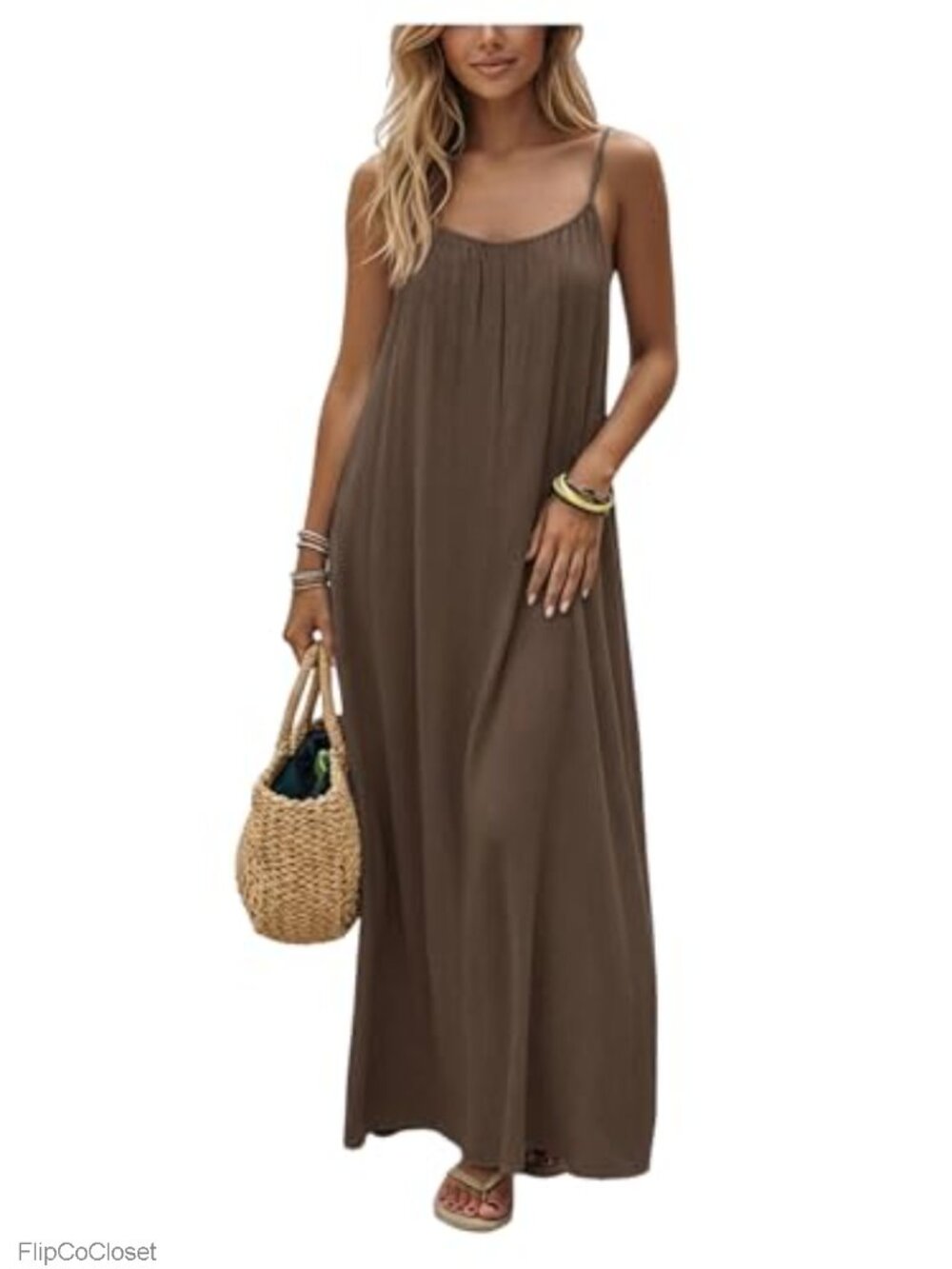 Backless Maxi Dress Spaghetti Strap Flowy Casual Swing Dress